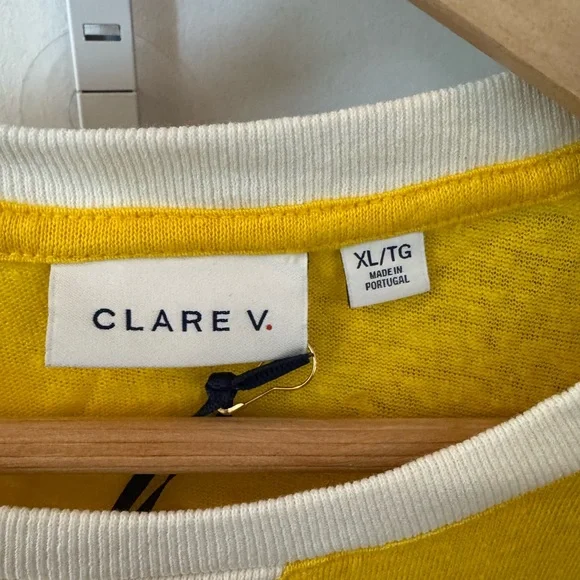 Clare V. Bright Yellow Short-Sleeve Crew with White Trim - Picture 2 of 3